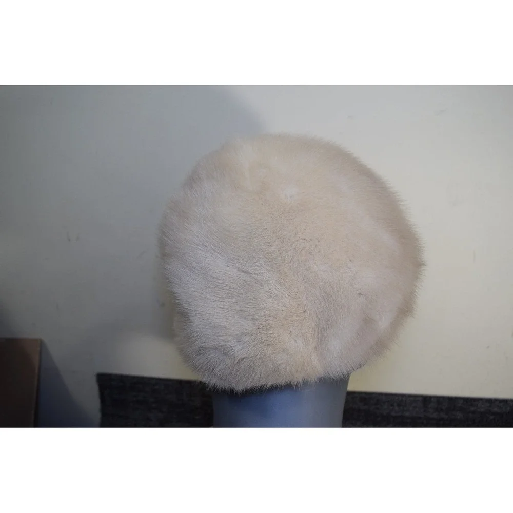 Evans Chicago Vintage WHITE MINK Soft Real Fur Winter Hat Womens S Initials BWL